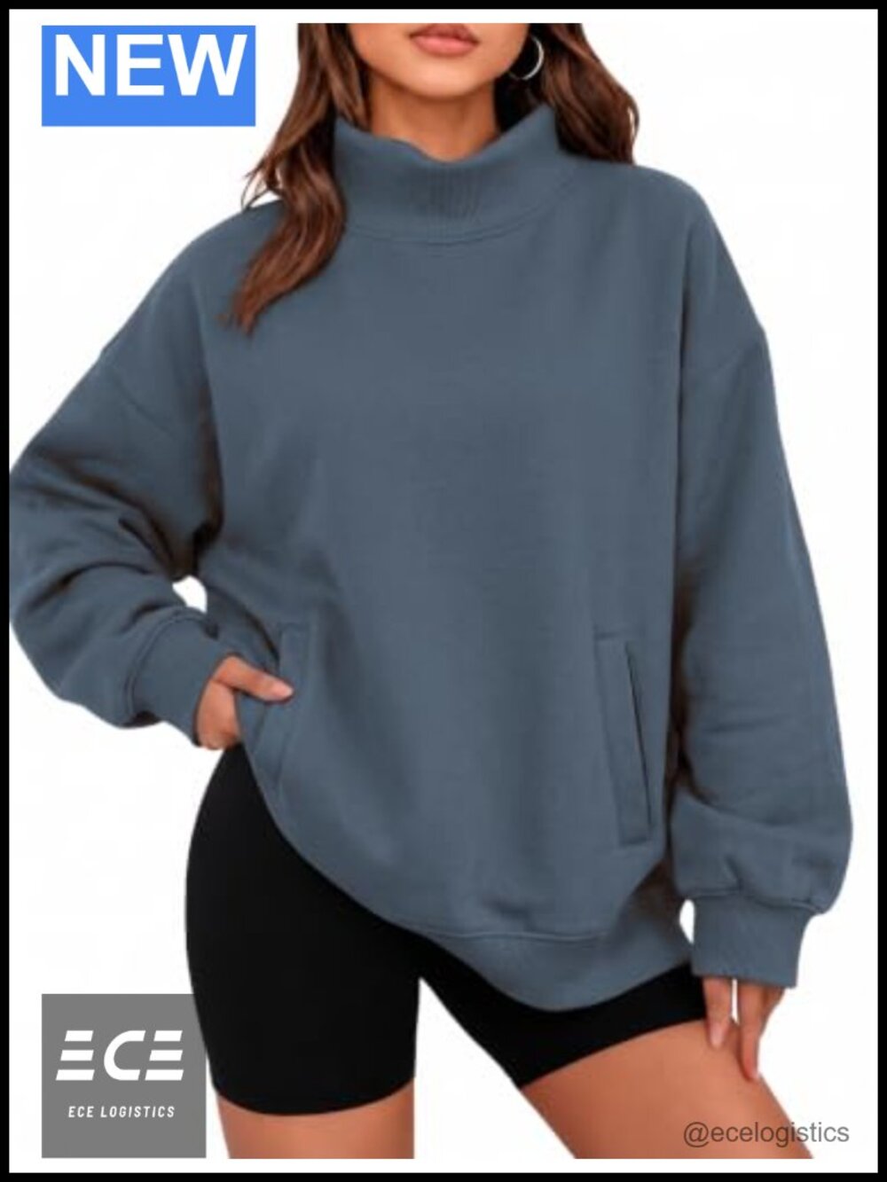 Womens Oversized Fleece Mock Neck Sweatshirt Pullover Pockets